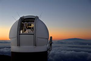The PS1 Observatory on Haleakala, Maui just before sunrise.  Photo by Rob Ratkowski.