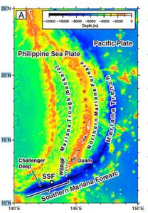 Mariana Trench features, with Shinkai Seep Field indicated as SSF