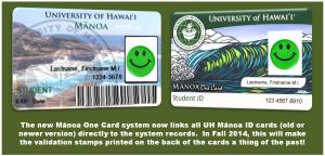Validation stamp is no longer required on UH Manoa ID cards (old or newer version).