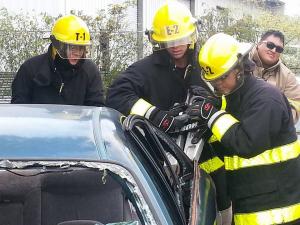 Student performing extrication exercise.
