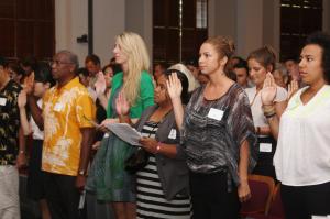 Students take pledge at the Supreme Court during orientation week.