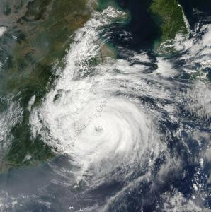 Fig.1. Cyclone Sinlaku make landfall in east China in 2002. (Image: MODIS/NASA)