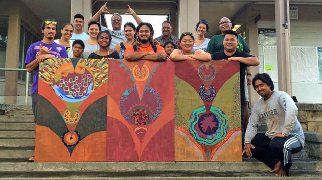 students with mural