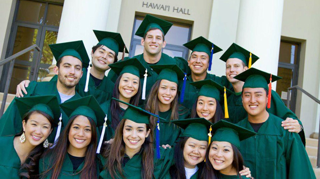 UH Manoa graduates in caps and gowns