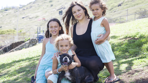 Chelsie Caban Stevens, her three daughters and their dog