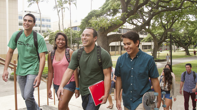 Students walking up stairs