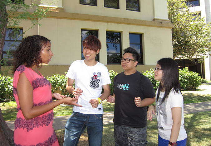 Students talking outside