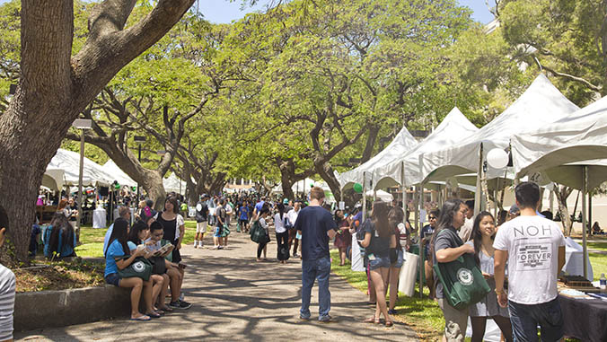 Wide view of McCarthy Mall with booths