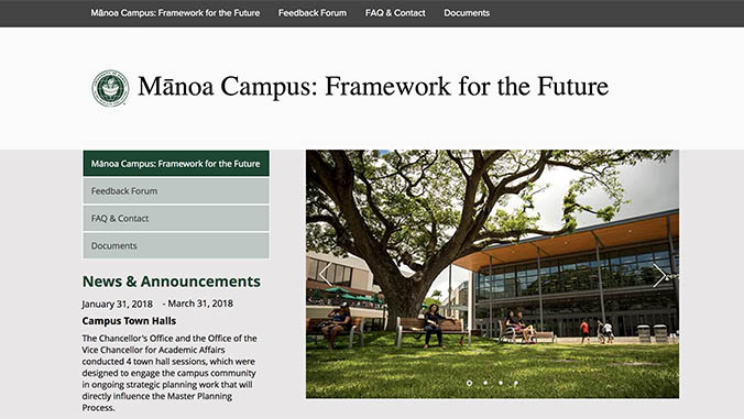 Screenshot of the Manoa Campus: Framework for the Future website