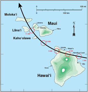 hurricane track on Hawaii map