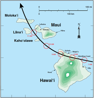 hurricane track on Hawaii map