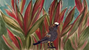 Drawing of a bird in plants