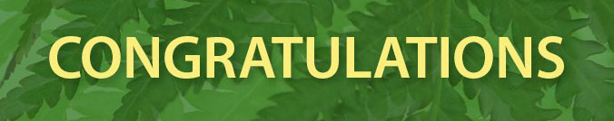 The word 'congratulations' in front of green leaves