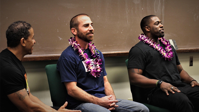 Photo of Ken Lawson, Uriah Courtney and Brian Banks at law school.