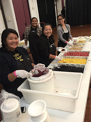 Volunteers waiting to serve food