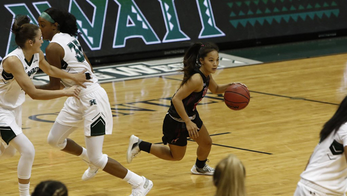 student playing basketball