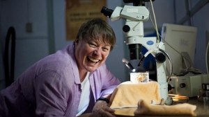 Ruth Gates laughing in the lab