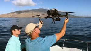 Researchers releasing a drone