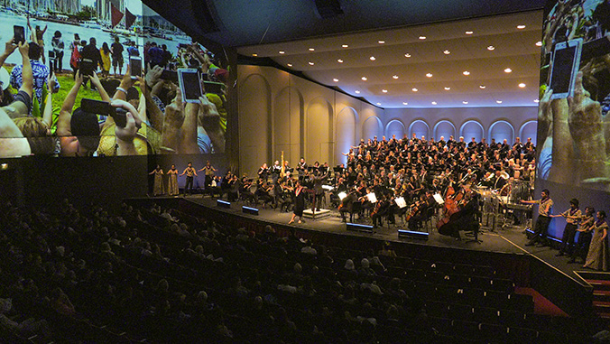 Symphony, choir and hula performers