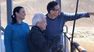 Larry Kimura (front) with Jessica Dempsey and Geoff Bower