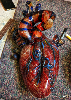 a glass heart sculpture