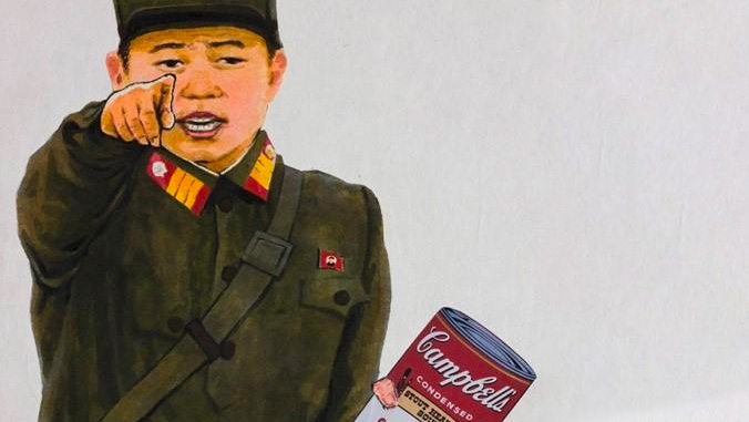 Artwork of soldier holding Campbell's soup can