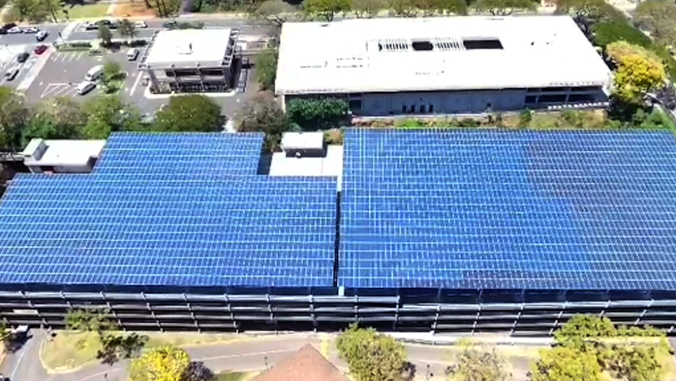 photovoltaic canopy on top of U H Manoa parking structure