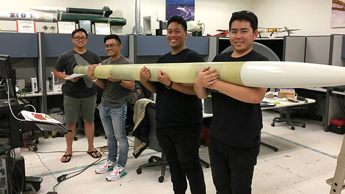 UH Mānoa engineering students Adam James Macalalag, Eric Takahashi, Efren Enriquez and Matthew Nakamura