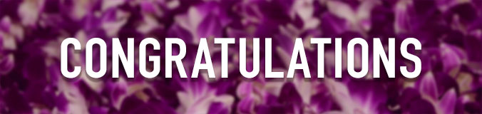 Congratulations, and purple flowers