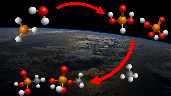 molecule diagram over image of Earth