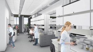 Render of U H Cancer Center lab interior