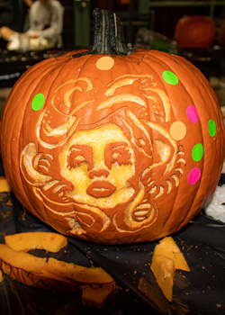 pumpkin with carving of medusa