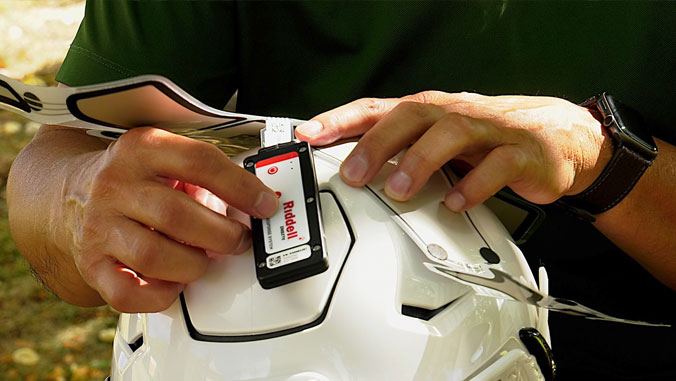 football helmet with a rectangular sensor