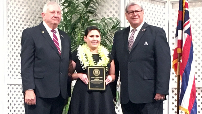 woman with award