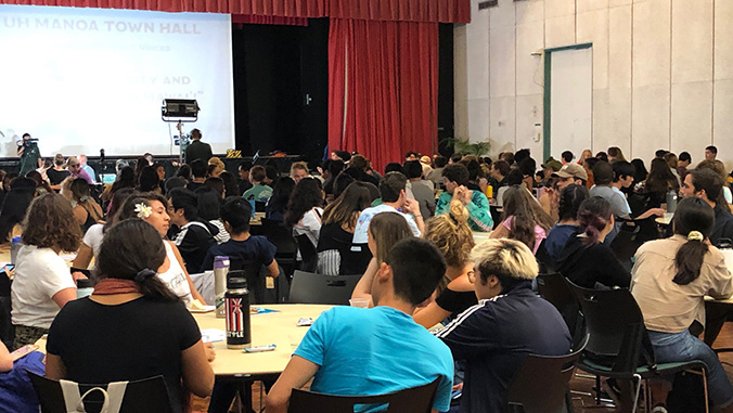 Students at a town hall meeting