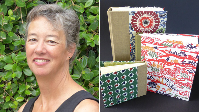 Tamara Moan on the left and her original case bound books to the right