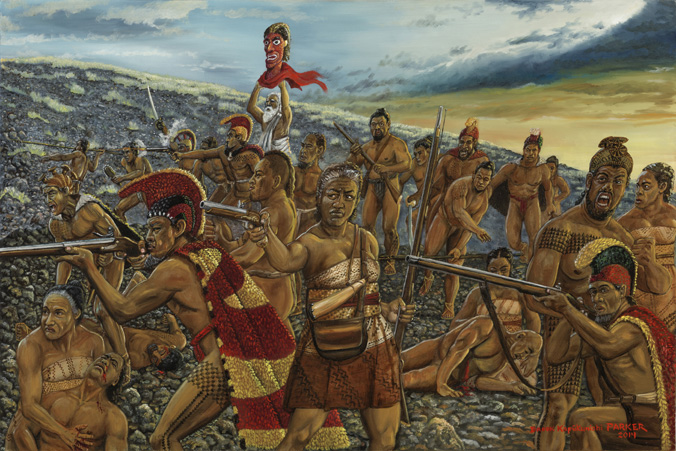 painting of Kekuaokalani and Manono Battle