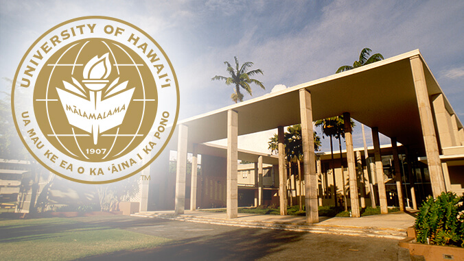 University of Hawaii seal and Bachman Hall