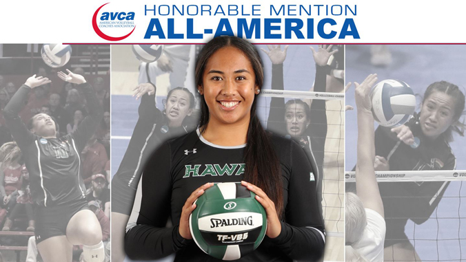 Iosia holding volleyball, word A V C A Honorable Mention All American