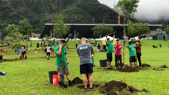 volunteers planting native trees