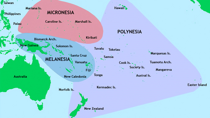 Map of Polynesia, Micronesia and Melanesia