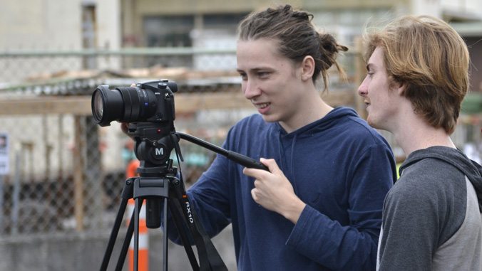 students filming