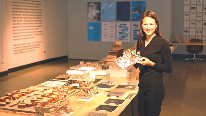 Wendy Meguro showing student architecture models