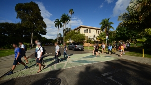 Students walking on campus