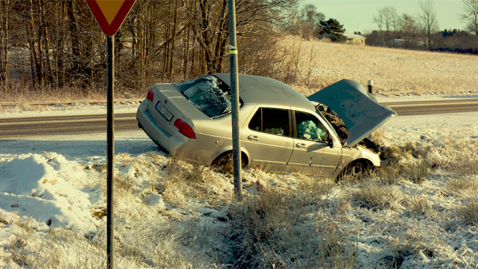 car crashed in snow