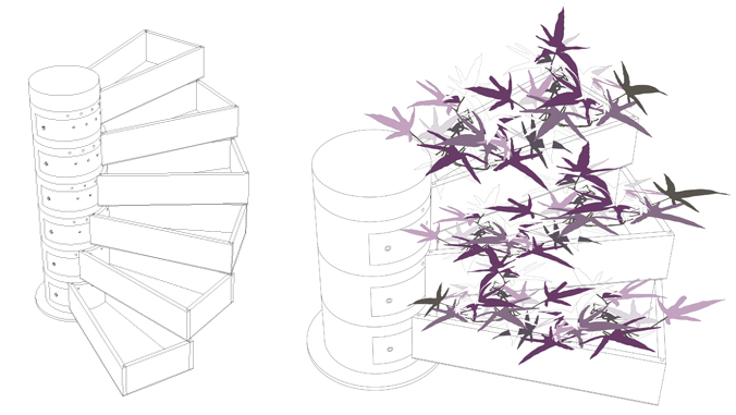 two drawings of a sweet potato structure