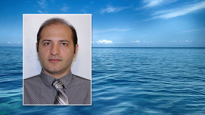 headshot of sayed bateni over a photo of water