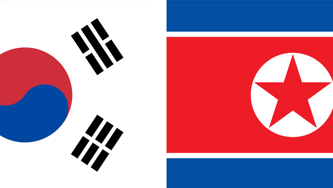 South and North Korean flags