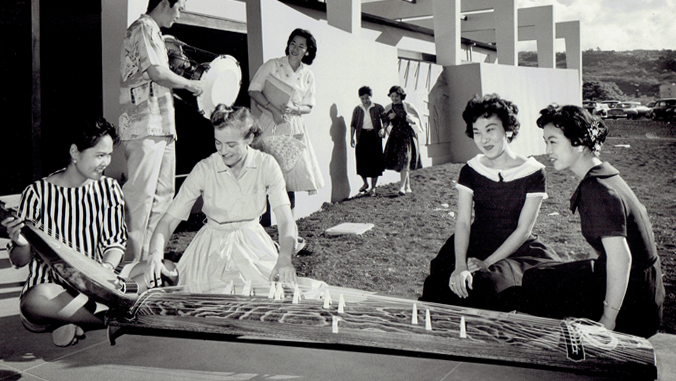 smith with students and koto instrument