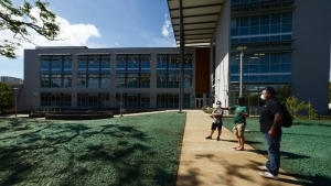 People standing outside the Life Sciences Building